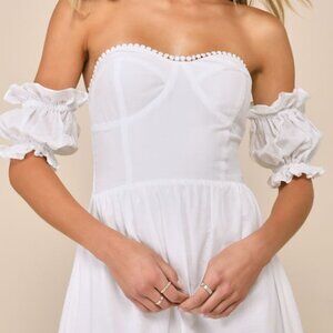 Lulus Sweet Sunlover White Embroidered Off-the-shoulder Midi Dress -Size L - NWT